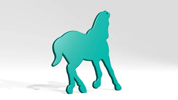 Horse Сделано Помощью Иллюстрации Блестящей Металлической Скульптуры Тенью Светлом Фоне — стоковое фото
