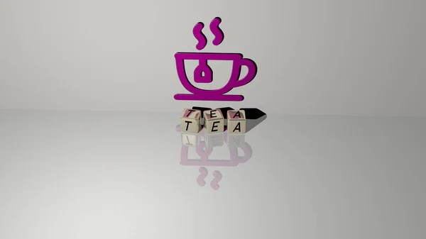 Representación Tea Con Icono Pared Texto Arreglado Por Letras Cúbicas — Foto de Stock