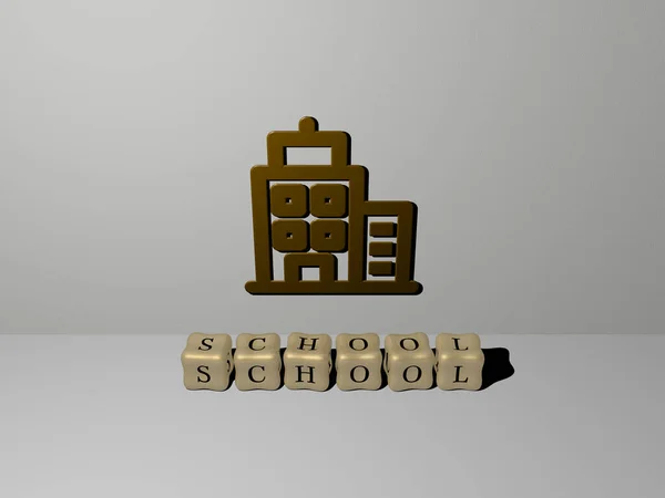 Illustration School Graphics Text Made Metallic Dice Letters Related Meanings — Stock Photo, Image