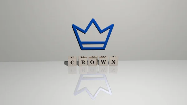 Representação Crown Com Ícone Parede Texto Dispostos Por Letras Cúbicas — Fotografia de Stock