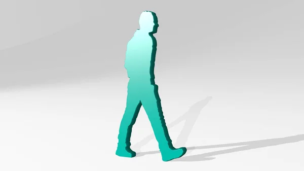 MAN made by 3D illustration of a shiny metallic sculpture with the shadow on light background