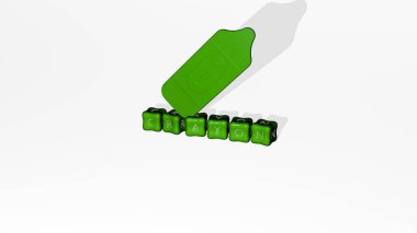 Duvarında simge ve ayna zemininde metalik kübik harflerle konsept ve slayt gösterisi sunumu için düzenlenmiş 3 boyutlu CRAYON temsili. arkaplan ve resimleme