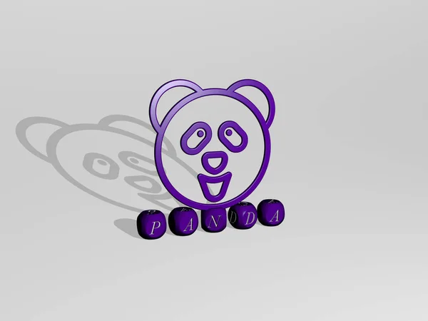 Grafický Obraz Panda Svisle Spolu Textem Vytvořeným Kovovými Krychlovými Písmeny — Stock fotografie