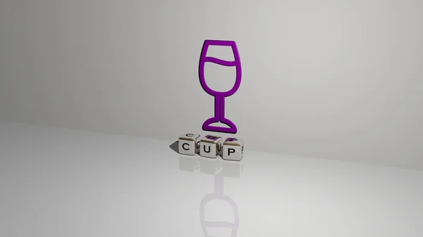 Immagine Grafica Cup Verticalmente Insieme Testo Costruito Lettere Cubiche Metalliche — Foto Stock