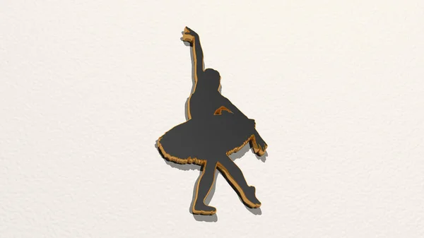 Lány Táncol Egy Perspektívából Falon Vastag Szobor Készült Fémes Anyagok — Stock Fotó