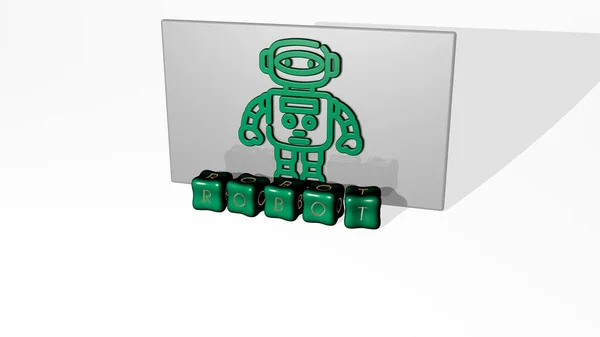 Representation Robot Icon Wall Text Arranged Metallic Cubic Letters Mirror — Stock Photo, Image