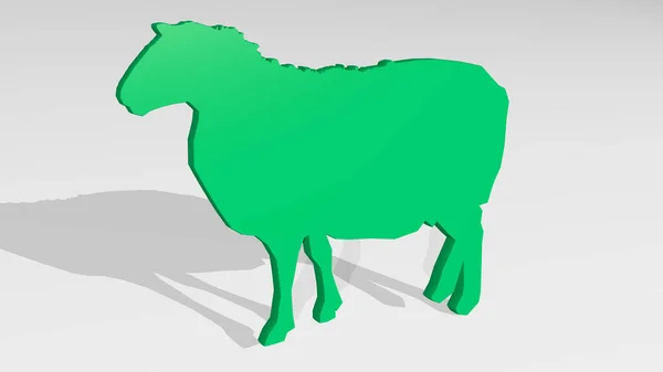 Domestic Animal Cattle Made Illustration Shiny Metallic Sculpture Shadow Light — Stock Photo, Image