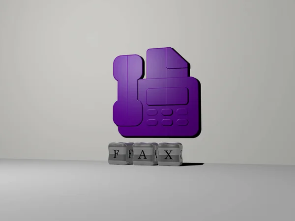 3D graphical image of fax vertically along with text built by metallic cubic letters from the top perspective, excellent for the concept presentation and slideshows. illustration and business