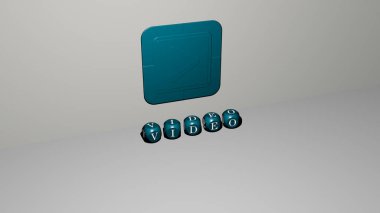 Videonun dikey olarak 3D grafiksel görüntüsü ve üst perspektiften metalik kübik harflerle oluşturulan metinler, konsept sunum ve slayt gösterileri için mükemmel. Resim ve arkaplan