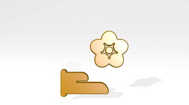 Gölgeli bir perspektiften spa el çiçeği. Üç boyutlu metalik malzemelerden yapılmış kalın bir heykel. güzellik ve özen