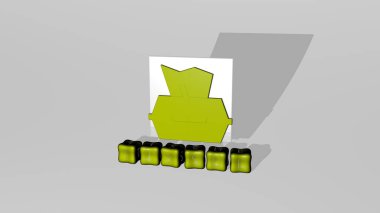 Duvarında ikon olan TISSUE 'nin 3D temsili ve ayna zemininde konsept ve slayt gösterisi sunumu için metalik küp harflerle düzenlenmiş metin. arkaplan ve resimleme