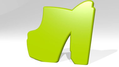 Yüksek topuklu ayakkabılar, arka planda gölgesi olan parlak metalik bir heykelin 3 boyutlu çiziminden yapılmıştır. mavi ve güzel