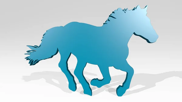 Horse Perspective Shadow Thick Sculpture Made Metallic Materials Rendering Animal — Stock Photo, Image