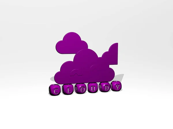 Representação Cloudy Com Ícone Parede Texto Dispostos Por Letras Cúbicas — Fotografia de Stock
