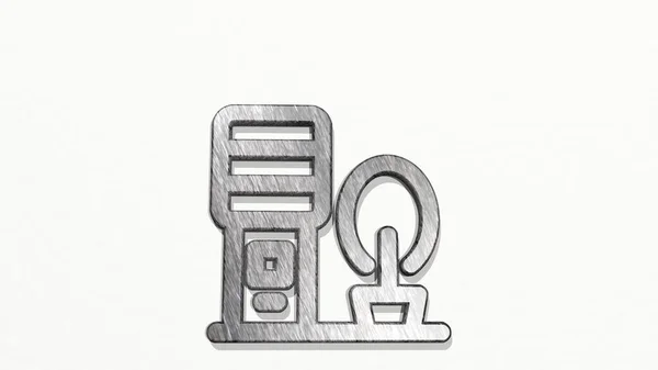 Office Utdoors Gjord Illustration Glänsande Metallisk Skulptur Vägg Med Ljus — Stockfoto