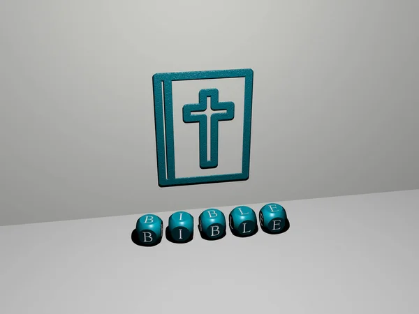 图形的三维图解和用金属骰子字母所做的文字相关含义的概念和演示 教会和基督教会 — 图库照片