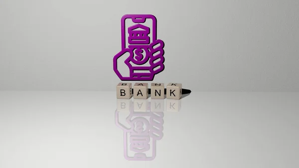 Grafisk Bild Bank Vertikalt Tillsammans Med Text Byggd Metalliska Kubikbokstäver — Stockfoto