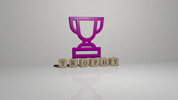 Graphical Image Trophy Vertically Text Built Metallic Cubic Letters Top — Stock Photo, Image