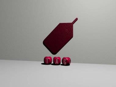 Etiketin 3B grafik resmi, üst perspektiften metalik kübik harflerle oluşturulan metinlerle birlikte, konsept sunumu ve slayt gösterimi için mükemmel. Resim ve imza