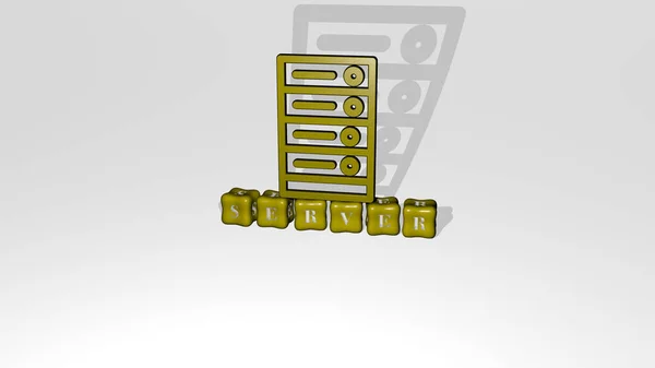 Графическое Изображение Сервера Вертикально Вместе Текстом Построенным Металлическими Кубическими Буквами — стоковое фото