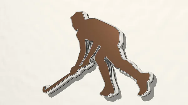 Hockeyspelare Ett Perspektiv Väggen Tjock Skulptur Gjord Metalliska Material Rendering — Stockfoto