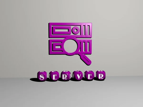 Immagine Grafica Del Server Verticalmente Insieme Testo Costruito Lettere Cubiche — Foto Stock