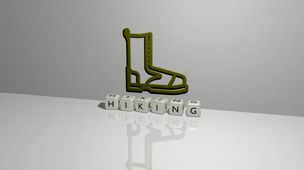 Imagem Gráfica Hiking Verticalmente Juntamente Com Texto Construído Por Letras — Fotografia de Stock