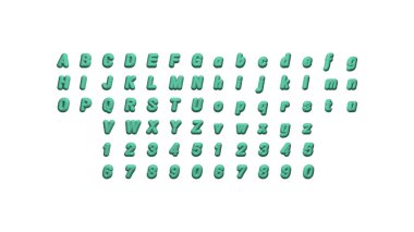 Beyaz arkaplanda gerçekçi kombinasyonlar için perspektifler, ışıklar ve gölgeler için iki tarafa ayrılmış üç boyutlu resimlerdeki tam İngilizce harfler kümesi