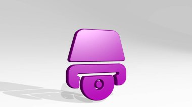 Aydınlık arkaplanda gölgesi olan parlak metalik bir heykelin üç boyutlu bir çizimi tarafından yapılmış. tasarım ve kapak