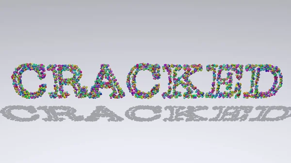 Cracked Ілюстрація Тексту Зробленого Дрібних Предметів Білому Тлі Тінями Абстрактність — стокове фото