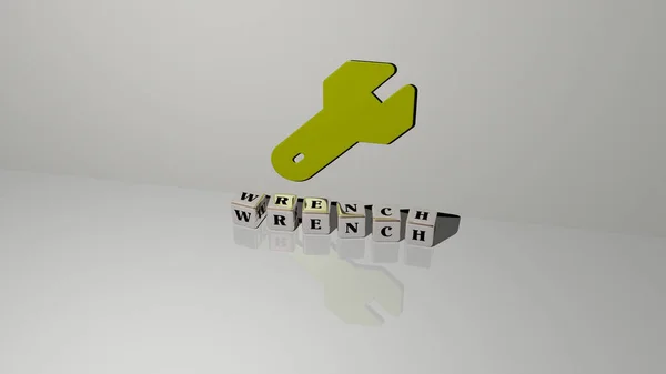 Illustration Wrench Grafik Och Text Gjord Metalliska Tärningar Bokstäver För — Stockfoto