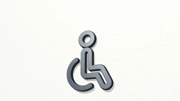 Duvarda Engelli Tekerlekli Sandalye Var Metalik Heykelin Beyaz Arka Planda — Stok fotoğraf
