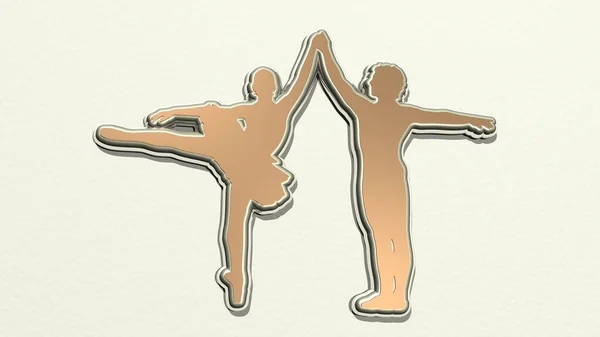 Dancers Made Illustration Einer Metallisch Glänzenden Skulptur Einer Wand Mit — Stockfoto