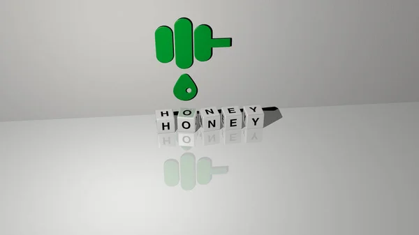 Representação Honey Com Ícone Parede Texto Dispostos Por Letras Cúbicas — Fotografia de Stock
