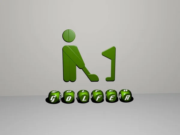Representação Golfer Com Ícone Parede Texto Dispostos Por Letras Cúbicas — Fotografia de Stock