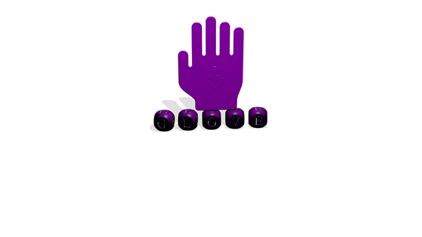 Представление Glove Иконкой Стене Текстом Упорядоченным Металлическими Кубическими Буквами Зеркальном — стоковое фото