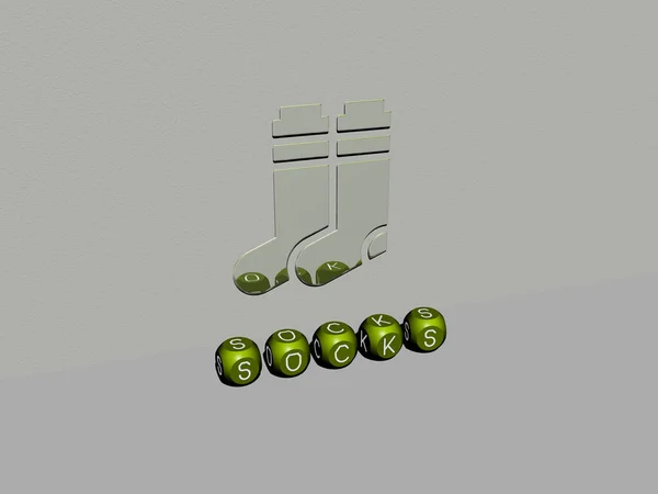 Socks Grafikus Képe Függőlegesen Felső Perspektívából Fémes Köbbetűkkel Készült Szöveggel — Stock Fotó