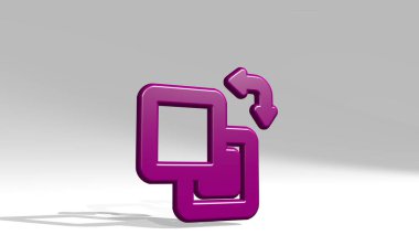 Gölge ile bir perspektiften öne doğru dön. Üç boyutlu metalik malzemelerden yapılmış kalın bir heykel. Resim ve simge