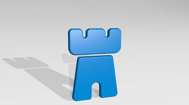 Tarihsel Binalar Kulesi. Işığın arka planında gölgesi olan parlak metalik bir heykelin üç boyutlu bir illüstrasyonuyla yapılmış. mimari ve şehir