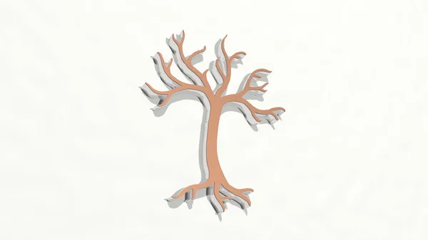 Der Baum Der Wand Illustration Einer Metallischen Skulptur Auf Weißem — Stockfoto