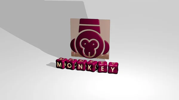 Représentation Monkey Avec Icône Sur Mur Texte Arrangé Par Des — Photo