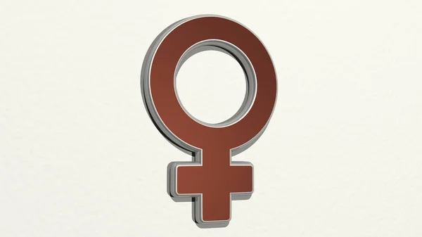 Gender Vytvořený Ilustrací Lesklé Kovové Sochy Stěně Světelným Pozadím Žena — Stock fotografie