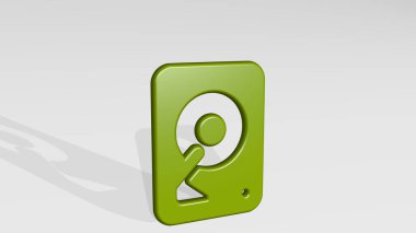 Açık arkaplanda gölgesi olan parlak metalik bir heykelin 3 boyutlu çizimi ile pikap. müzik ve ses