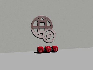 3D ekolojik görüntü ve üst perspektiften metalik kübik harflerle oluşturulan metin, konsept sunumu ve slayt gösterileri için mükemmel. Resim ve arkaplan