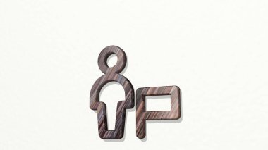 Duvarda tek bir tarafsız eylem bayrağı var. Metalik heykelin beyaz arka planda, yumuşak desenli üç boyutlu çizimi. simge ve izole edilmiş