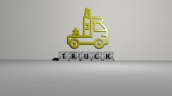 Imagem Gráfica Truck Verticalmente Juntamente Com Texto Construído Por Letras — Fotografia de Stock