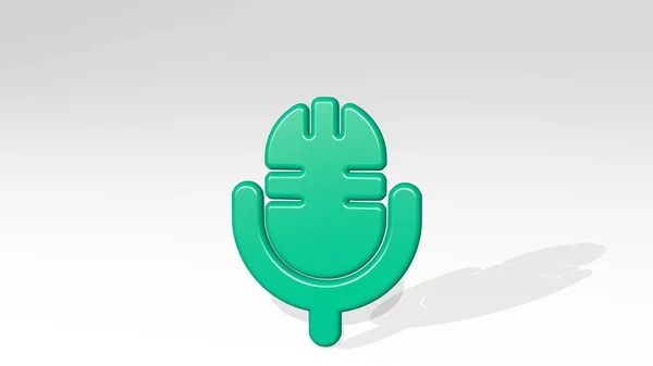 Microphoneodcast Зроблений Ілюстрацією Блискучої Металевої Скульптури Тіні Світлому Фоні Аудіо — стокове фото