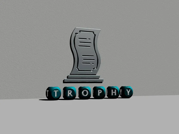 Illustration Trophy Graphics Text Made Metallic Dice Letters Related Meanings — Stock Photo, Image