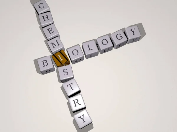 biology chemistry combined by dice letters and color crossing for the related meanings of the concept. illustration and background