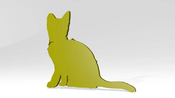 Cat Perspective Shadow Thick Sculpture Made Metallic Materials Rendering Animal — Stock Photo, Image